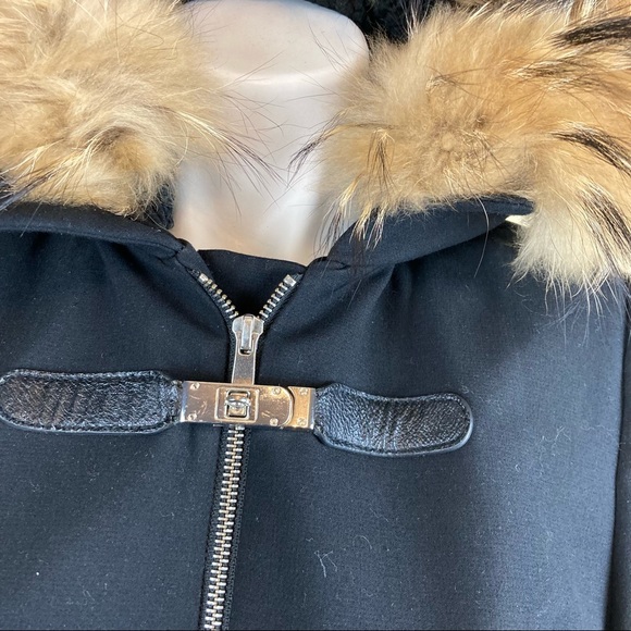 Maje Black Hooded With Racoon Trimed Coat Parka - Picture 8 of 11